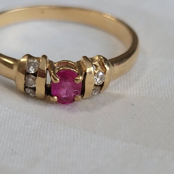 Ruby Diamond 14k Yellow Gold Ring Womens - Picture 7 of 11